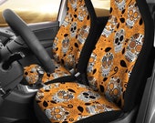 Skull car seat covers, Orange Sugar Skull Gifts for front seat covers,Customized car seats,Upholstery briefcases.
