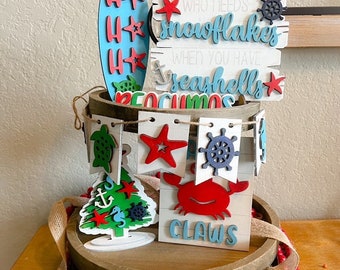 Beach - Christmas Tiered Tray Bundle - Farmhouse Christmas Decor - Christmas Tree Tiered Tray - Christmas 3D Signs - Beach Christmas Decor