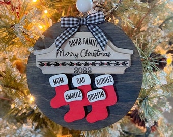 Family Name Ornament - Laser cut Wood Christmas Ornament - Rustic Decor - Christmas Decor - Personalized Stocking Family Ornament - Family