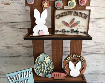 Easter Tiered Tray Decor - Easter Bunny Trail - Carrot Patch - Bunny Kisses - Farmhouse Easter Tiered Tray Set - Easter Themed Tiered Tray