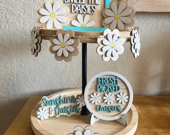 Daisy Tiered Tray Decor - Spring Daisy Decor - 3D Signs - Spring Signs - Spring Tiered Tray Set - Farmhouse Home Decor