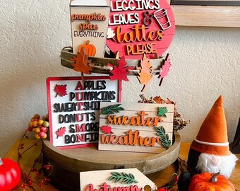 Fall Tiered Tray Decor - Pumpkin Spice - Sweater Weather - Fall Themed Tiered Tray - Finished Tiered Tray Set - Fall Farmhouse Decor-3D Sign
