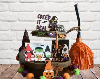 Gnome Halloween Tier Tray - Halloween Tiered Tray Signs -Halloween Tiered Tray Decor - Halloween Decor - Finished Tiered Tray Decor
