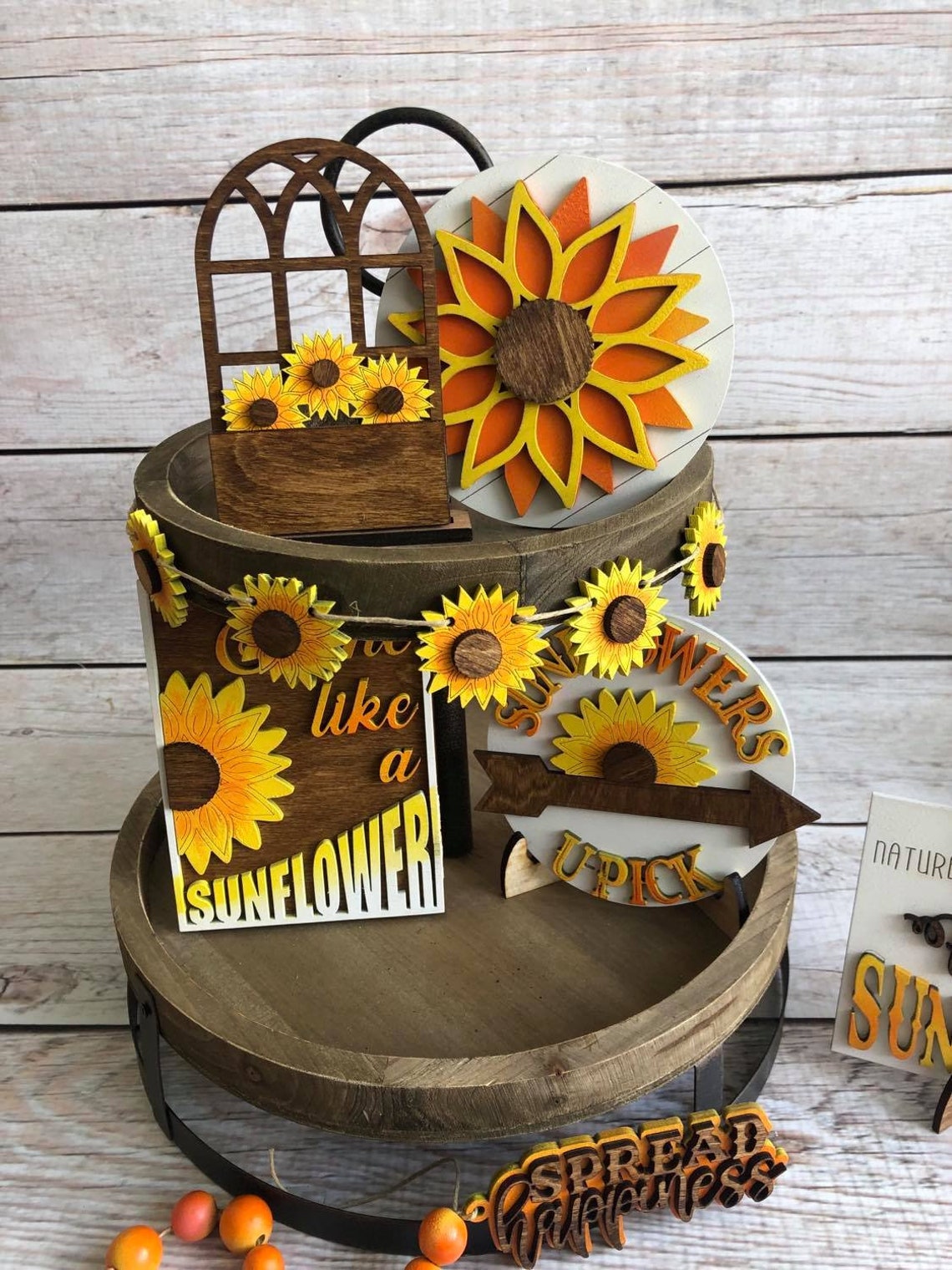 Sunflower Tiered Tray Decor - Fall Sunflower Decor - 3D Signs - Shine ...