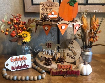 Thanksgiving Tier Tray Decor - Fall Tiered Tray Bundle - Pumpkin Pie - Fall Themed Tiered  - Turkey Tier Tray - Fall Farmhouse Decor-3D Sign
