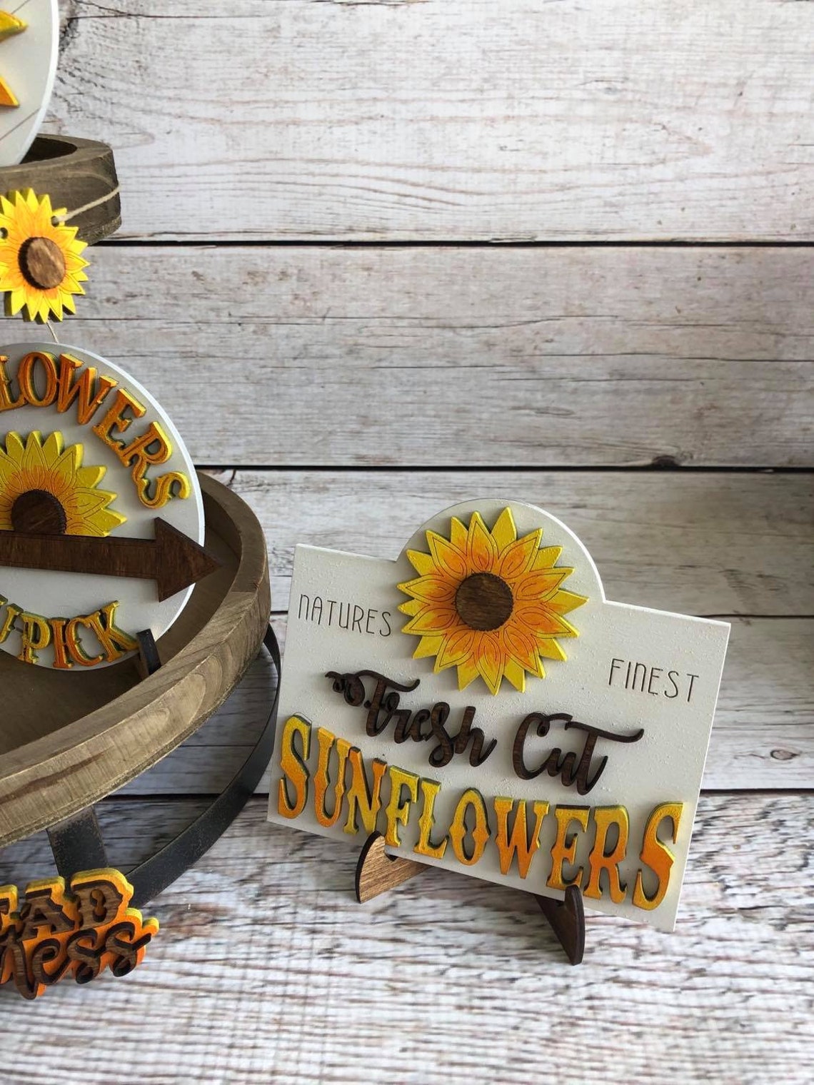 Sunflower Tiered Tray Decor - Fall Sunflower Decor - 3D Signs - Shine ...