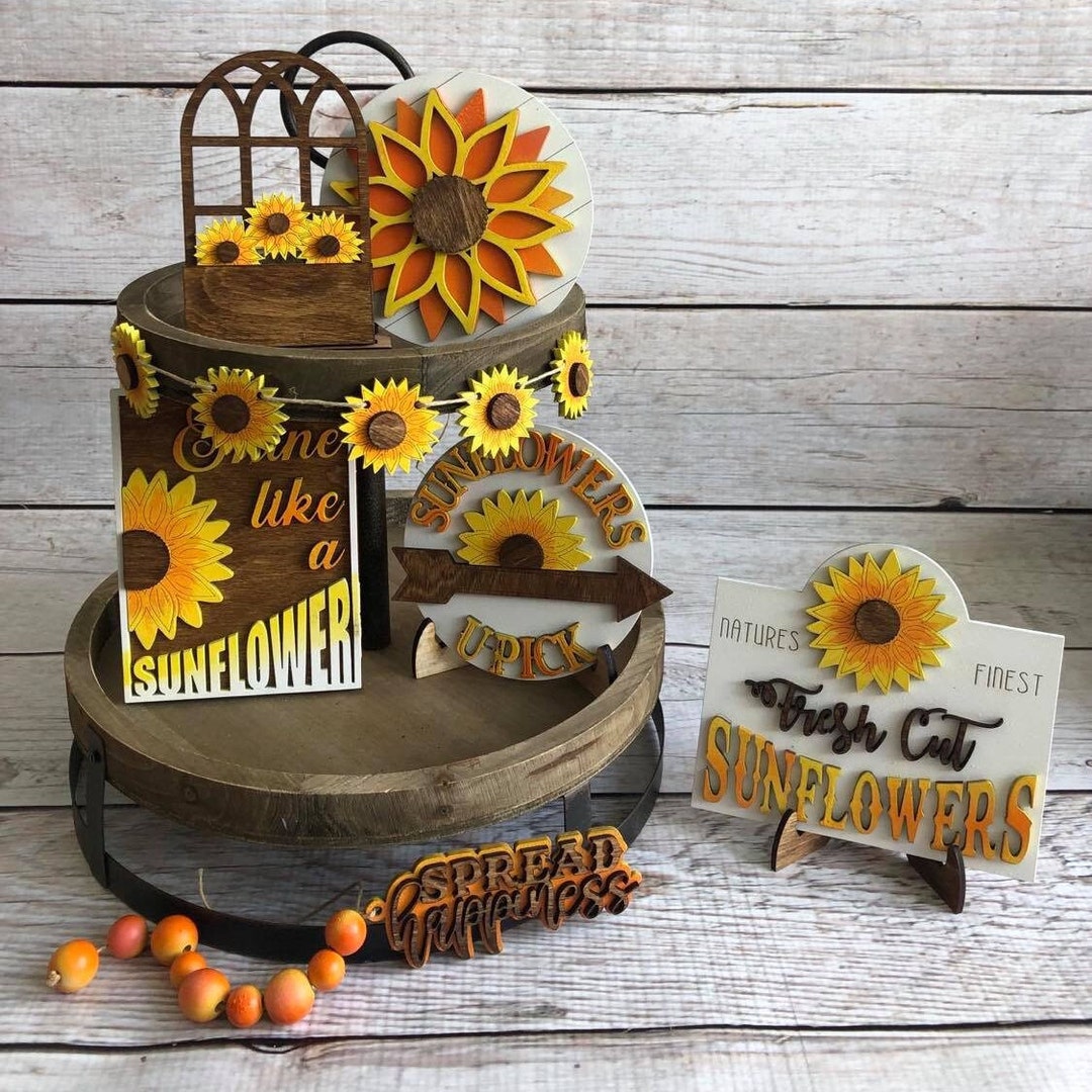 Sunflower Tiered Tray Decor - Fall Sunflower Decor - 3D Signs - Shine ...