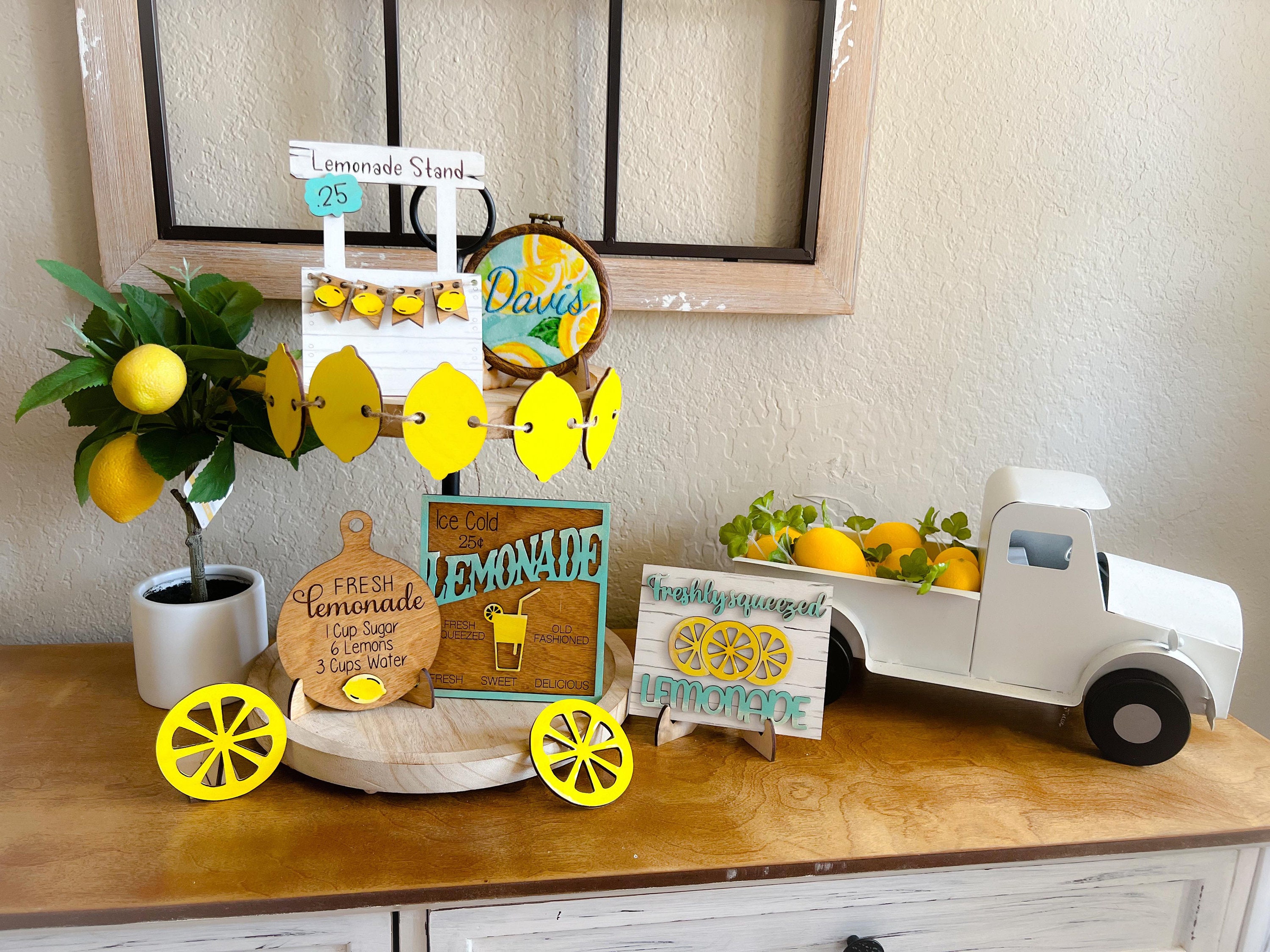 Lemon Tiered Tray Decor - Lemon Decor - Lemon Tiered Tray - Lemonade