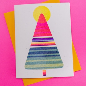 Świąteczna choinka pop-art - 3 sztuki - Risograph Kartka świąteczna