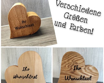 Holzherz mit Wunschtext, Ahorn, Eiche oder Buche, in 21x25 cm, 18x20 cm oder 11x11 cm, Personalisierte Geschenke, Hochzeit, Geburt