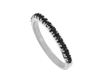 Black Onyx Ring, Black Onyx Silver Ring, Onyx Gemstone Ring, Eternity Band, Wedding Ring Engagement Ring, 925 Sterling Silver Ring Half Band
