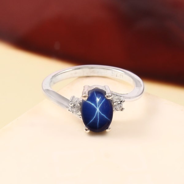 Genuine Blue Sapphire Star Ring 925 Sterling Silver Ring Personalized Gift Blue Star Ring Promise Ring Ring For Women Personalized Gifted