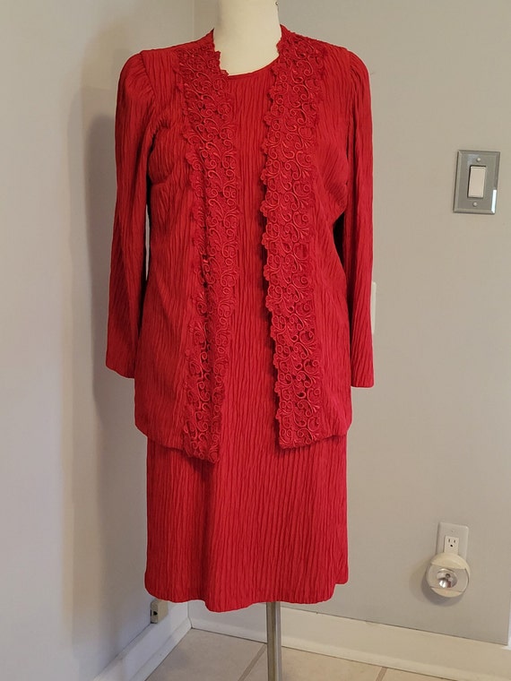 David Rose Size 14 Red Dress with Jacket- Beautif… - image 2