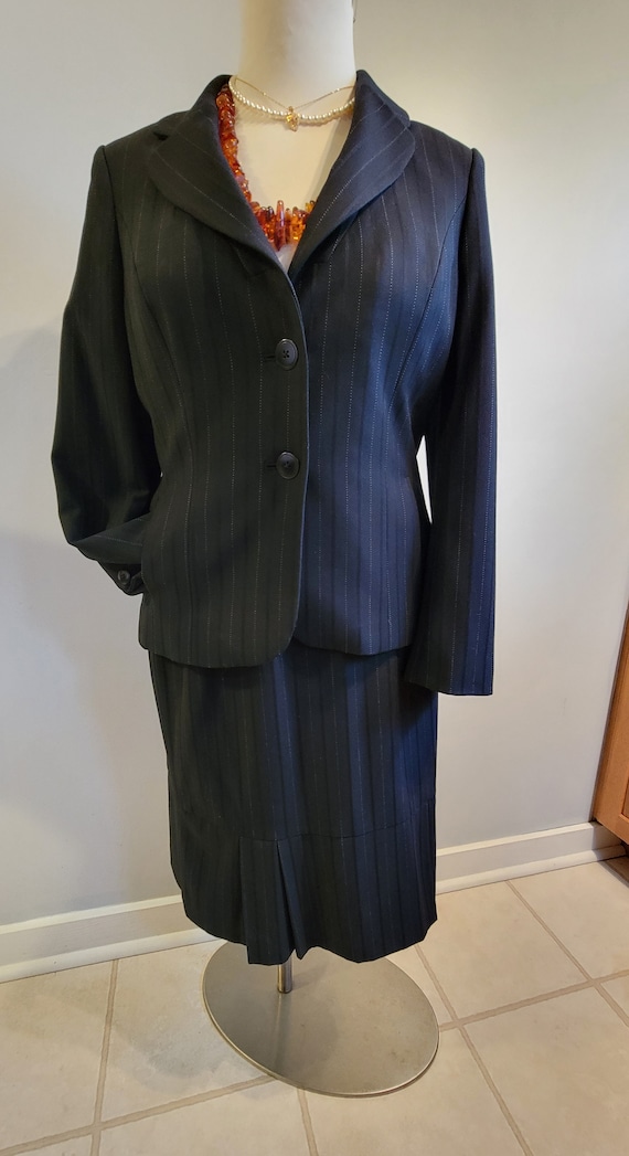 3 Piece Ladies Pinstripe Black Suit, Skirt, Pants,