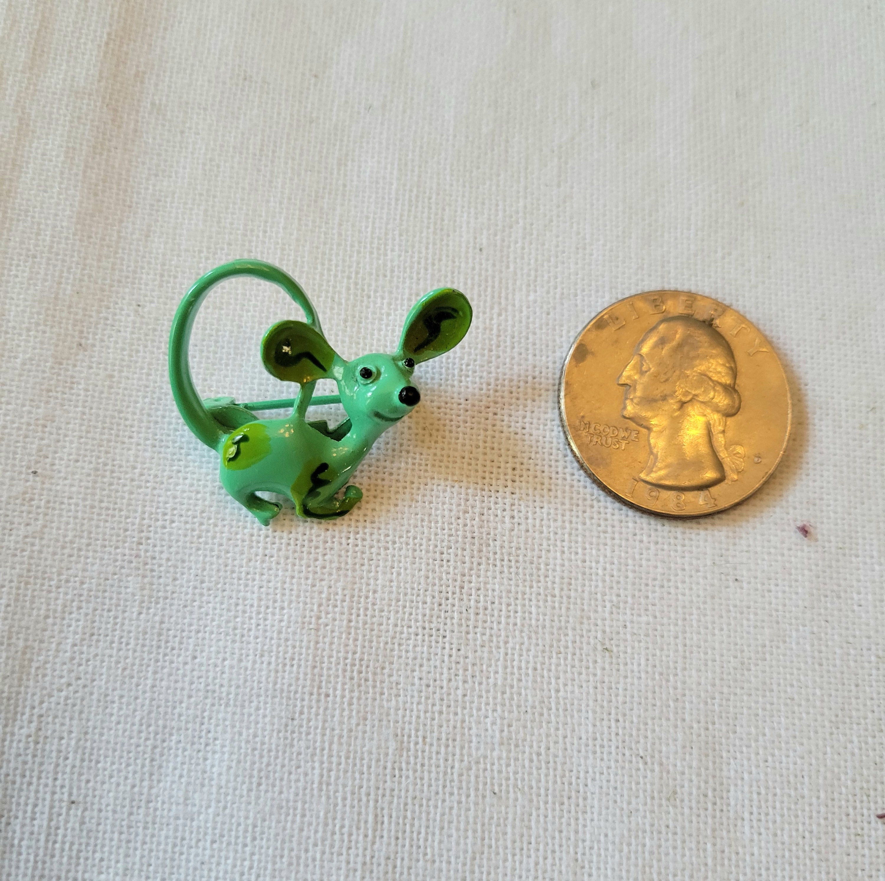 Green Vintage Enameled Mouse Pin /brooch- 1960's, Small