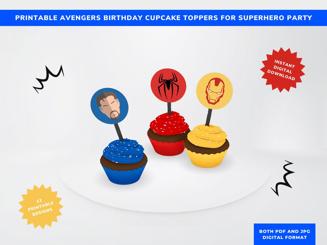 Avengers Birthday Cupcake Toppers Printable Avengers Stickers Etsy