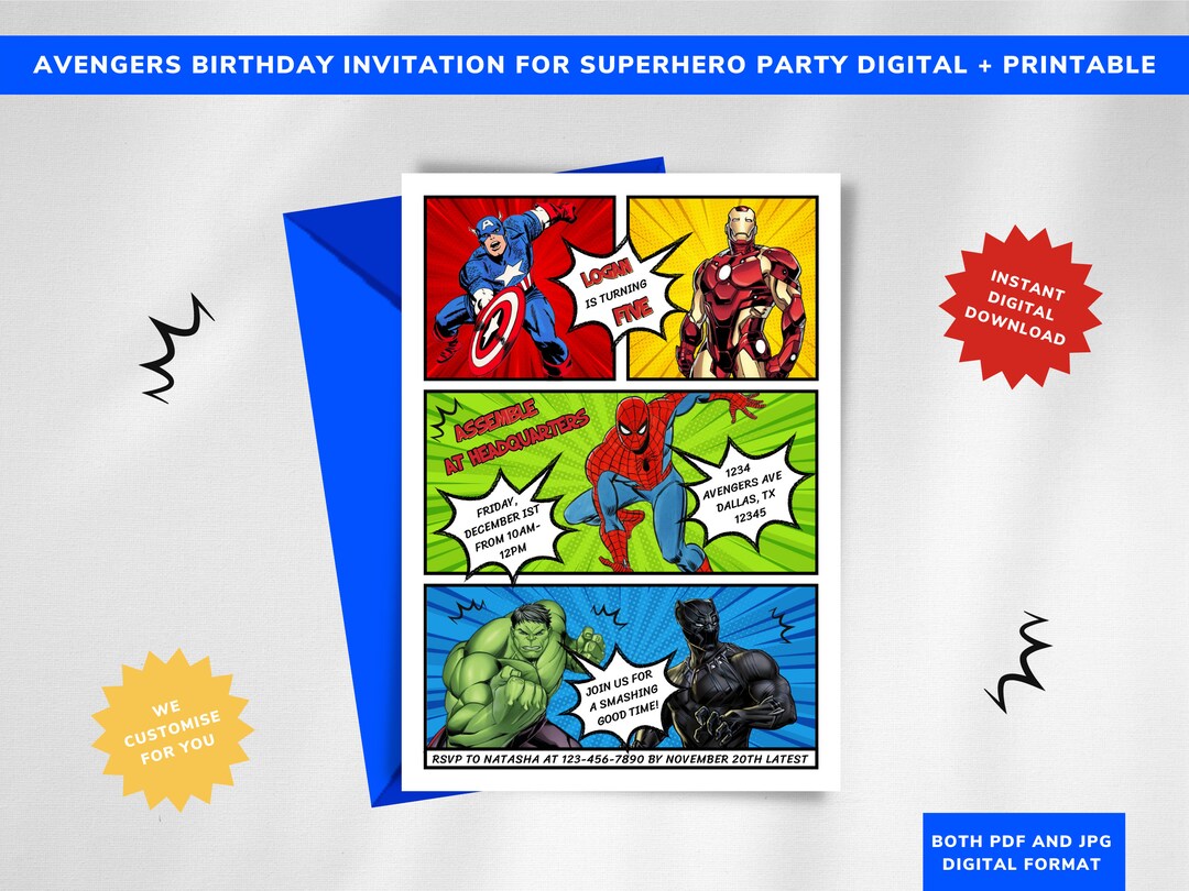 Avengers Birthday Invitation Printable Avengers Invitations Etsy