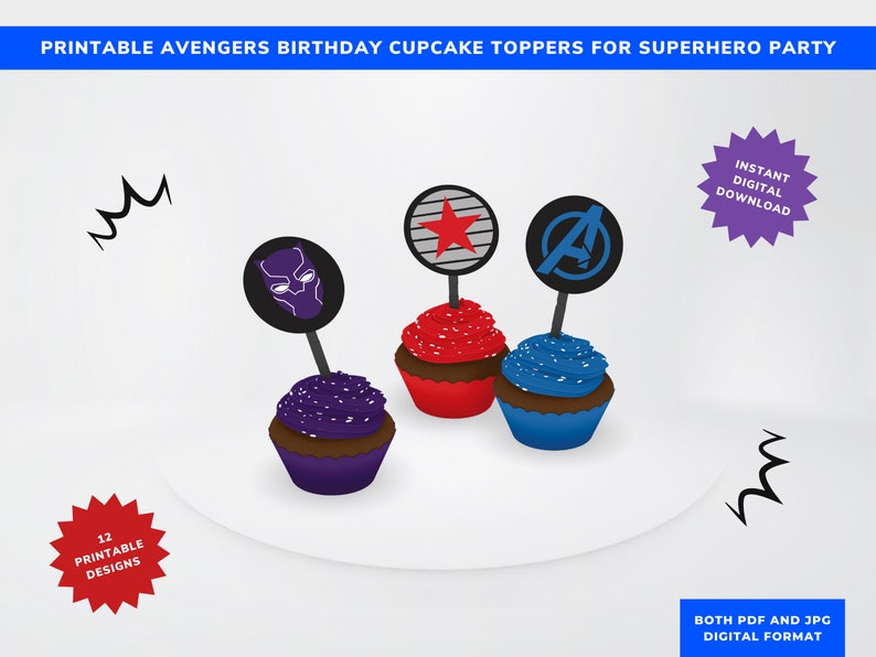 Avengers Birthday Cupcake Toppers Printable Avengers Stickers Etsy