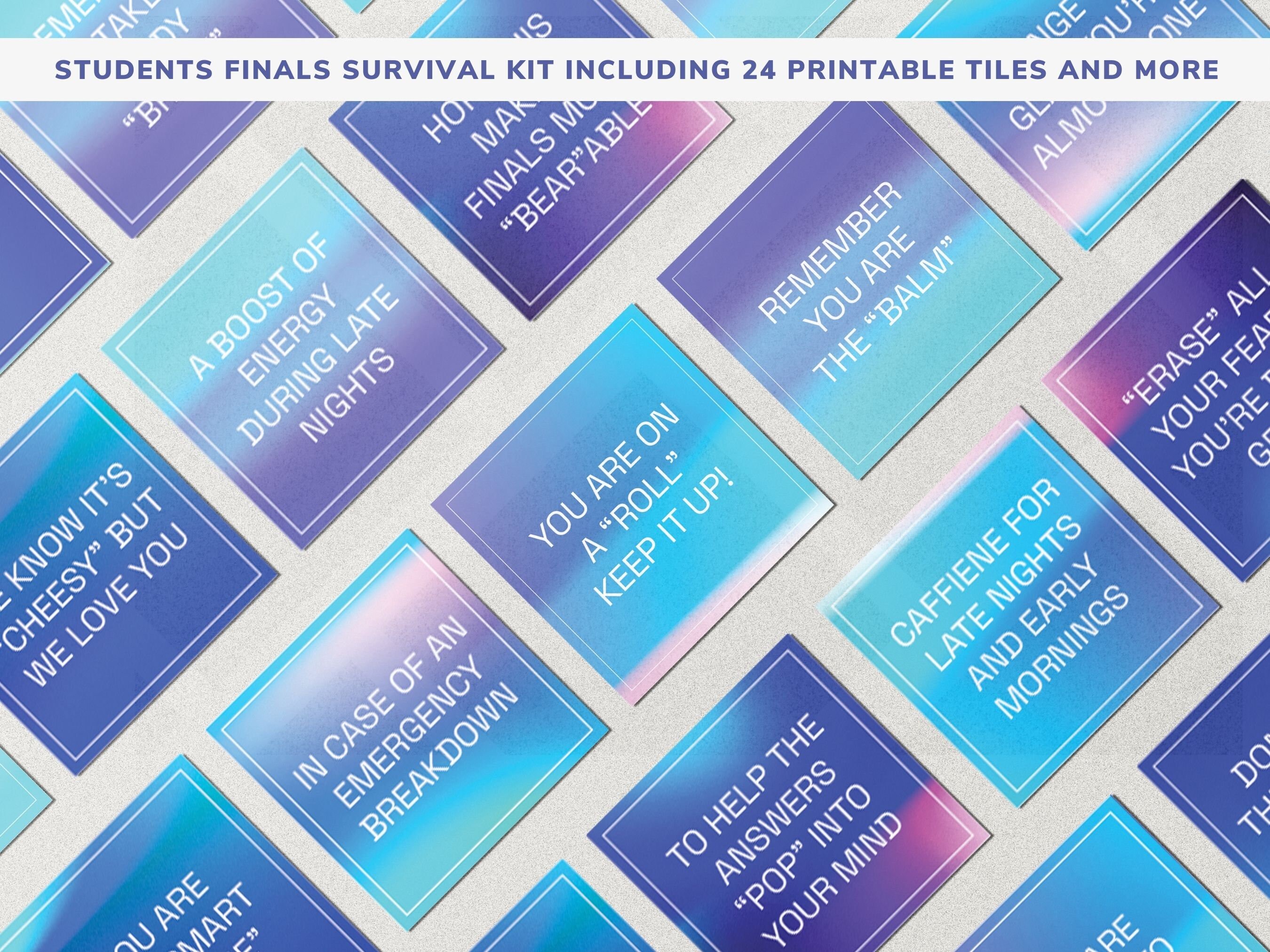 Blue Gradient Finals Survival Kit Printables, Final Exams Care Package ...