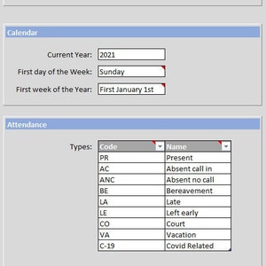 Attendance tracker for Microsoft Excel Employee attendance Student attendance Schedule Calendar HR Printable Digital image 3