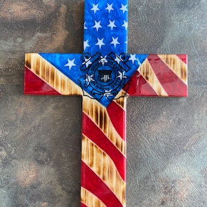 US coast guard American flag cross, coast guard gift, coast guard veteran, military gift, coast guard decor, military decor, veteran gift
