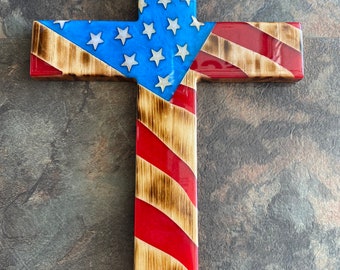 American flag cross gift, flag wall hanging, usa gift, religious veteran gift