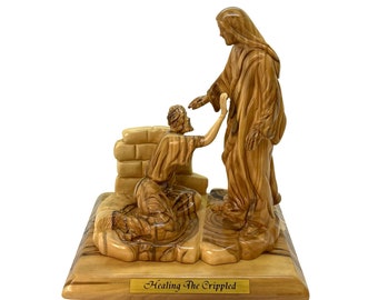 Jesus Healing the Crippled olive wood statue