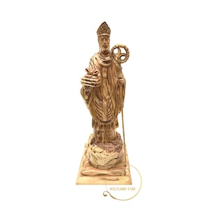 Saint Patrick Statue | Handmade Olive Wood | Crafted in Bethlehem