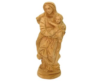 Virgin Mary and Baby Jesus statue olive wood