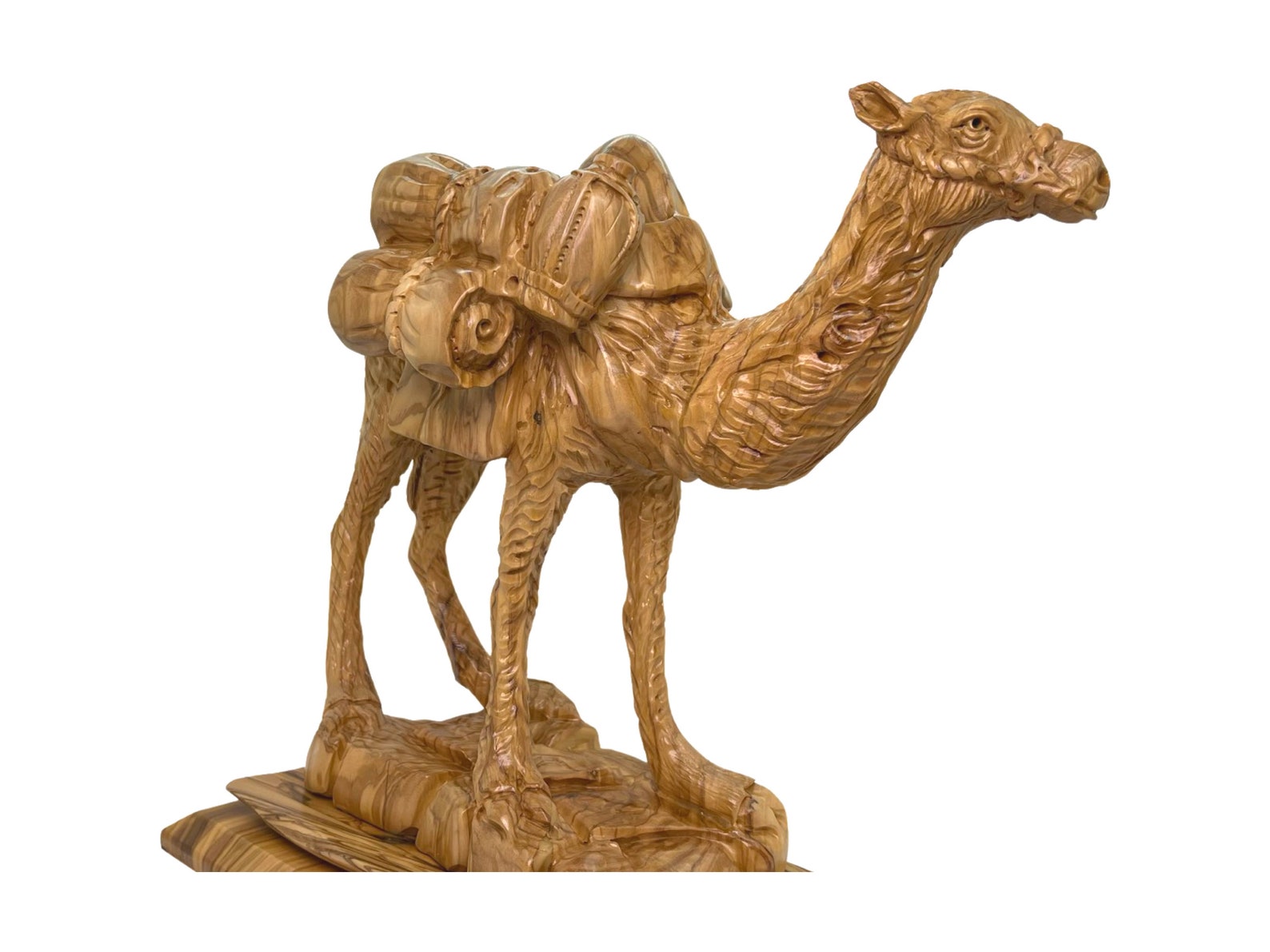 Camel Olive Wood Sculpture, Hand Carved Vintage Animal Statue, Home