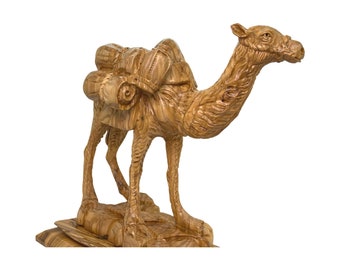 Camel Olive Wood sculpture, Hand Carved Vintage Animal Statue, Home Decor, Holy Land