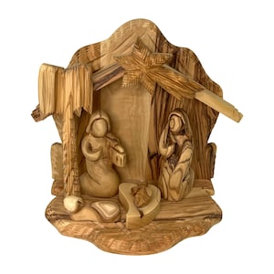 Kerststal olijfhout handgemaakt in Bethlehem Holy Land, moderne kerststal