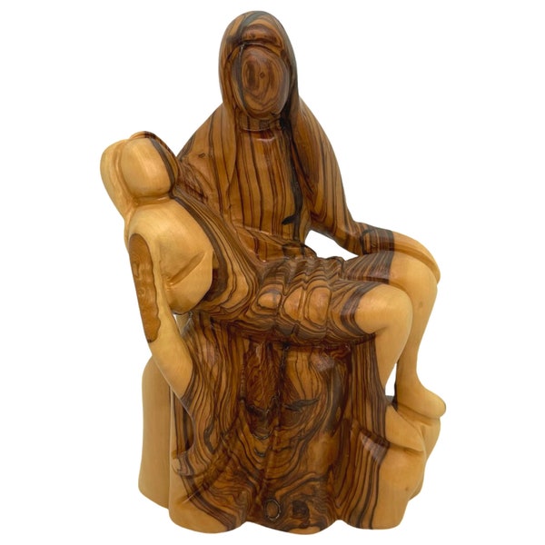 Pieta Sculpture Olive Wood, Virgin Mary Cradling The Dead Body of Jesus Christ, Unique Gift, Easter Home Decor, Holy Land