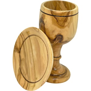 Coupe de communion à vin en bois d'olivier fabriquée à la main, calice sculpté sur bois à Jérusalem, plaque en bois, calice chrétien, Terre sainte