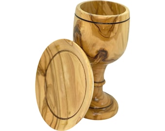 Handmade Olive Wood Communion Chalice with Plate - Bethlehem Holy Land