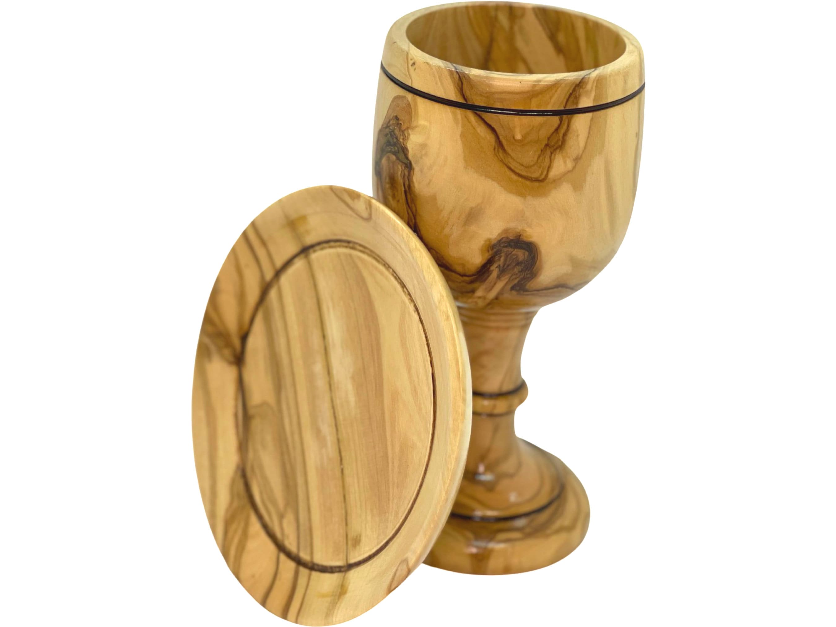 Holy Land Gifts Olivewood Communion Set – 8" Plate & 2 Cups In Gift Box