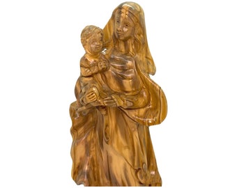 Madonna and Child, Virgin Mary Holding Baby Jesus Religious Statue Olive Wood Handmade in Bethlehem Holy Land