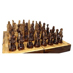 Luxury Chess Game Board Set Olive Wood Hand Carved, Crusaders And Saladin