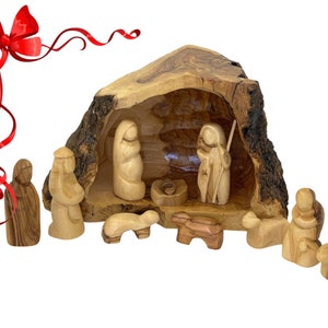Christmas Nativity Set Cave olive wood hand carved in Bethlehem | CHRISTMAS GIFTS
