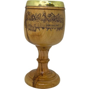 Coupe de communion en bois d'olivier, calice chrétien, Pâques, calice en bois d'olivier sculpté à Jérusalem, terre sainte