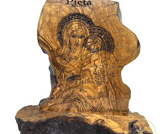 Pieta Olive Wood Handmade Plaque, Christian Gift