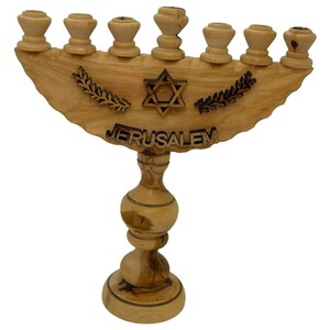 Star of David Menorah Candle Holder Olive Wood handmade in Bethlehem Holy Land 8 inches