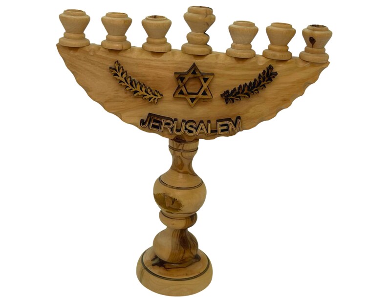 Star of David Menorah Candle Holder Olive Wood handmade in Bethlehem Holy Land 8 inches