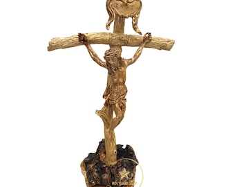 Olive Wood Cross of Jesus Hand Carved Artistic Crucifix, Home Altar Decor