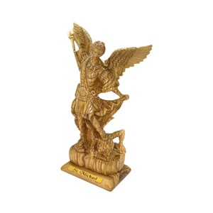 Saint Michael hand carved Olive Wood, Wooden St. Michael Archangel, Religious Statue, Holy Land