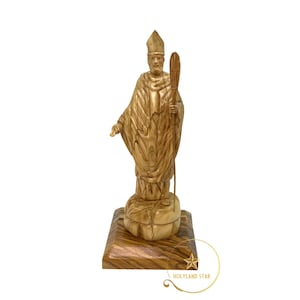 Saint Patrick Holding a Clover Olive Wood handmade statue