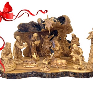 Christmas Nativity set olive wood hand carved in Bethlehem Holy Land | Nativity Scene Creche