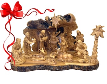 Christmas Nativity set olive wood hand carved in Bethlehem Holy Land, Nativity Scene Creche