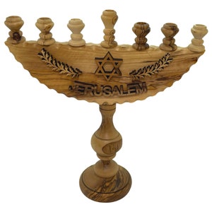 Star of David Menorah Candle Holder Olive Wood handmade in Bethlehem Holy Land 10 inches