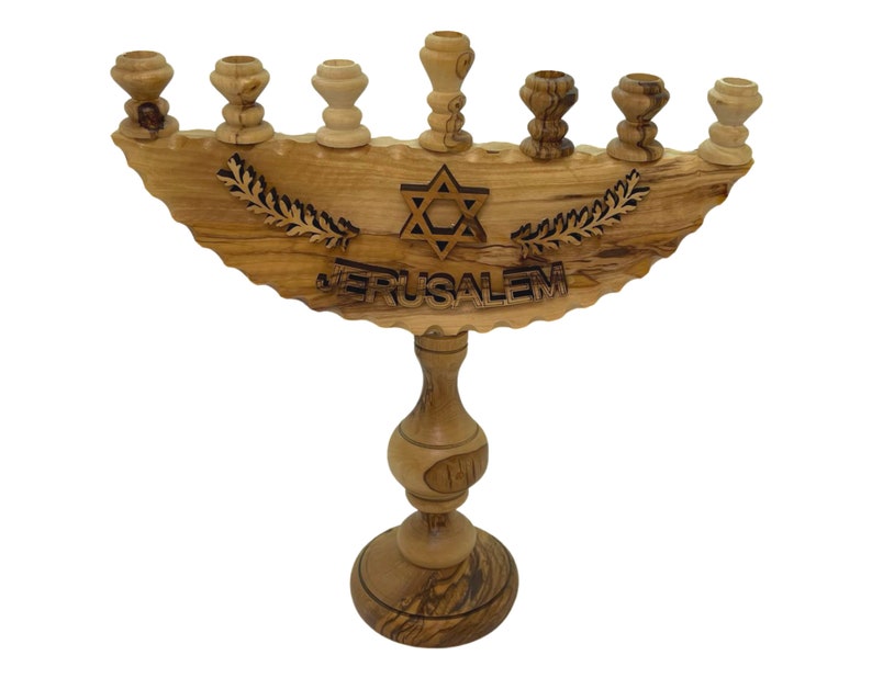 Star of David Menorah Candle Holder Olive Wood handmade in Bethlehem Holy Land 10 inches